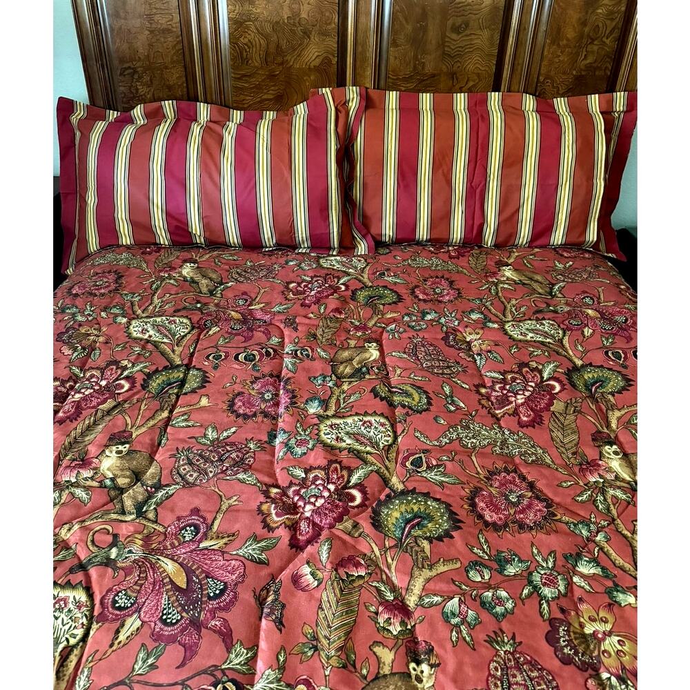 Raymond Waites Studio King Comforter Set Monkey Tropical Botanical Floral 4-Pc
